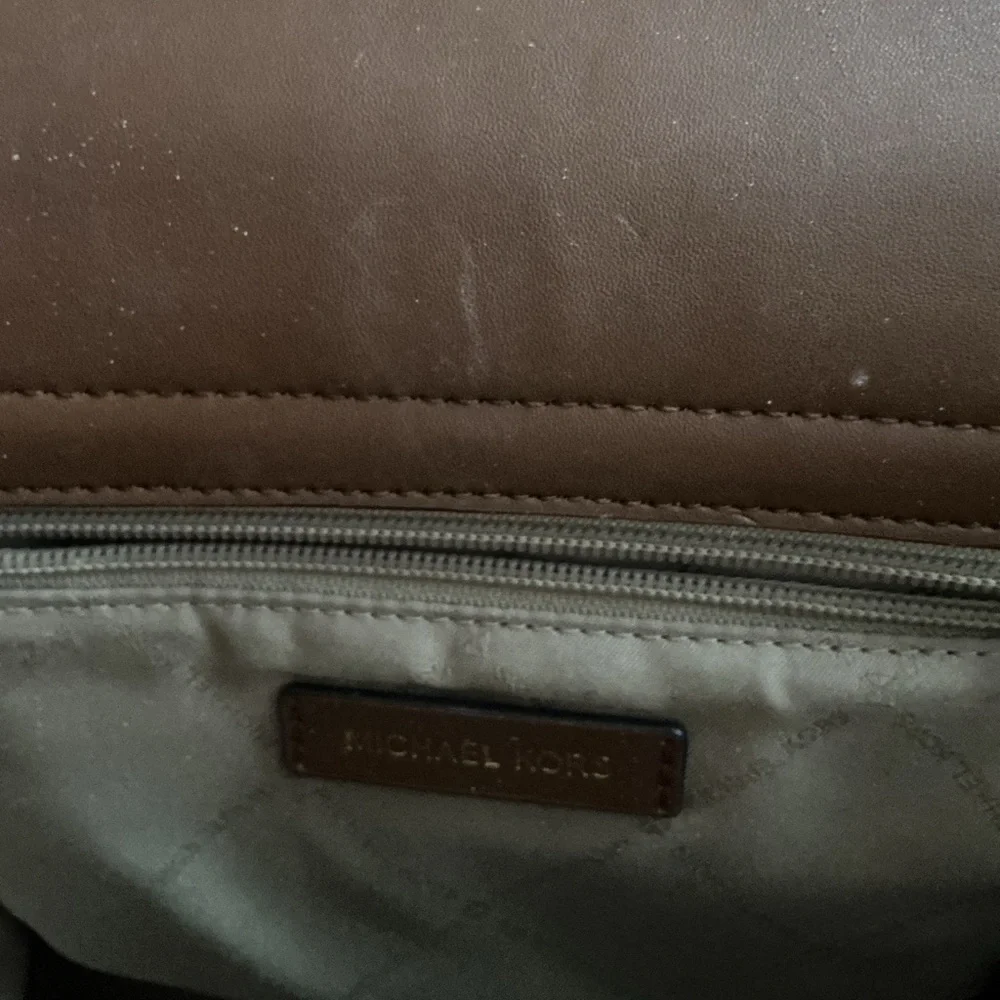 Michael Kors MK Logo Satchel • Brown & Tan • Structured Handbag